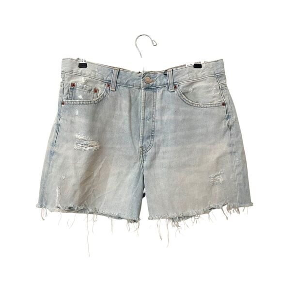ZARA Boyfriend Bermuda Denim Distressed Light Wash Shorts NWT‎ SZ 8 - Picture 1 of 5